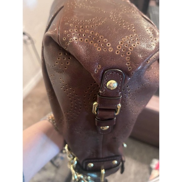 Coach Brooke Brown Perforated Leather Op Art Large Hobo Shoulder Bag 15003 - Picture 9 of 15